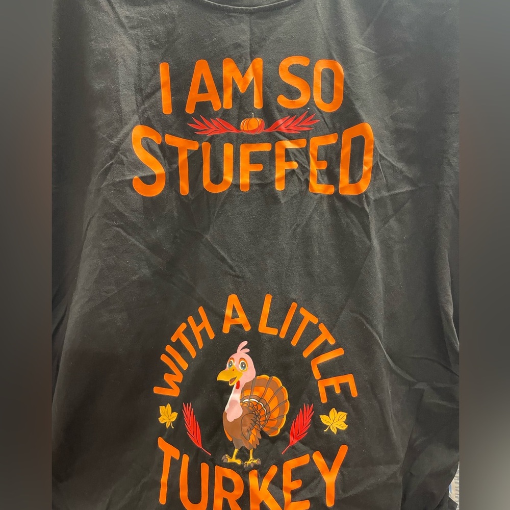 Thanksgiving, maternity T-shirt, I am so Stuffed with a little turkey logo - Picture 2 of 10